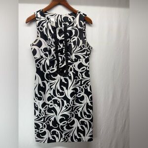 London Times Black and White Swirl Mini Dress